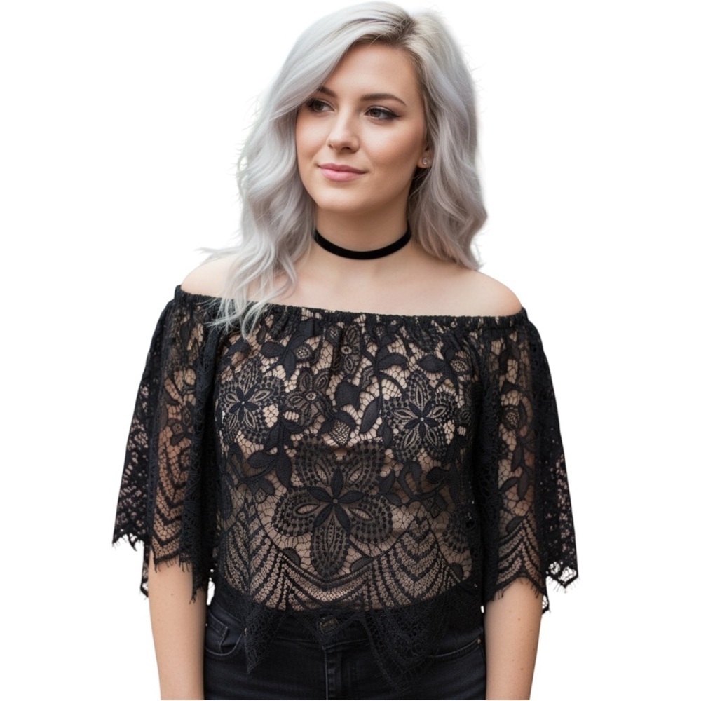 Express Cold Shoulder Black Lace Top Like New! L